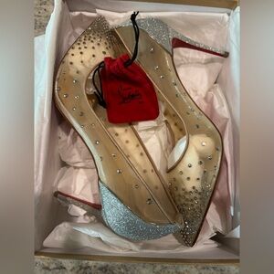 NIB Christian Louboutin Follies Strass 85 Glitter heel in silver size 39.5